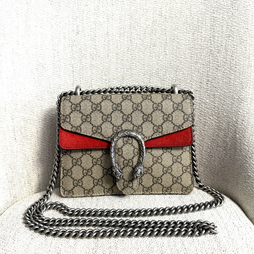 Authentic Gucci Dionysus GG Supreme Shoulder bag crossbody monogram red suede